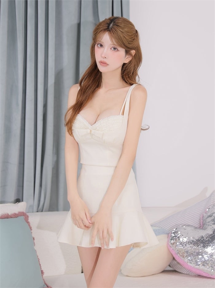 ROBE de FLEURS ローブドフルール リボンセットアップフレアミニキャバドレス fm4198
