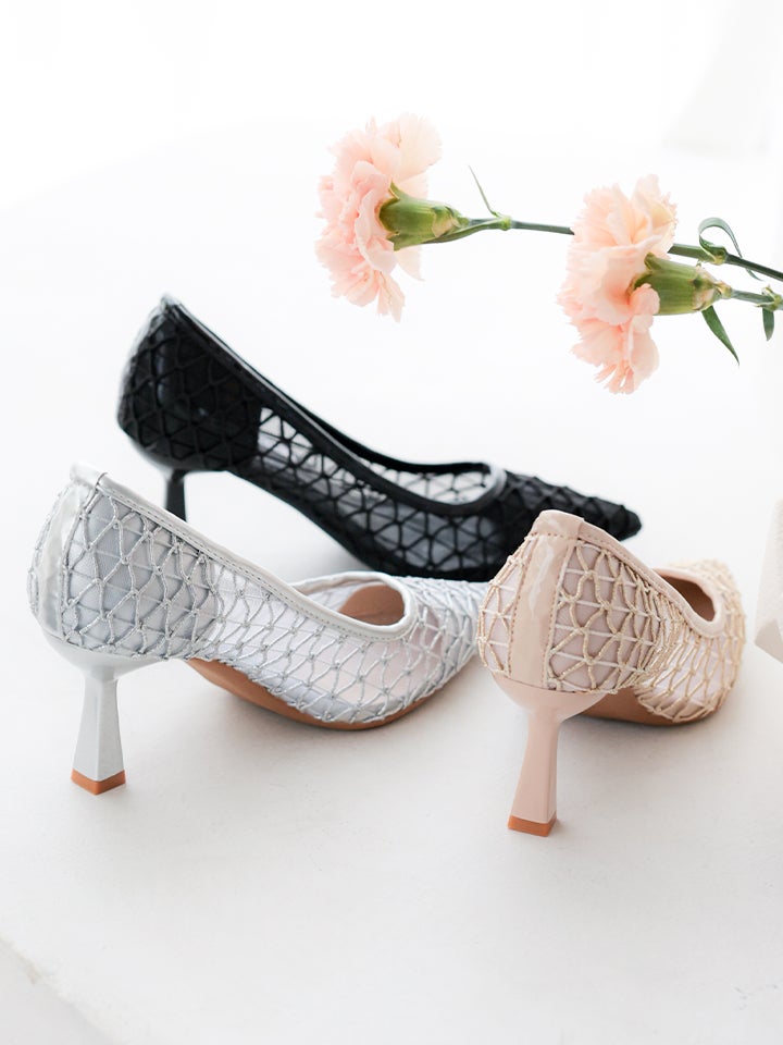 haremode スパングルコール刺繍パンプス ベージュ・ブラック・シルバー vsh-am-3434