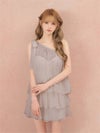 ROBE de FLEURS ローブドフルール ラメシフォンワンショルダーフリルセットアップミニキャバドレス fm4934-c