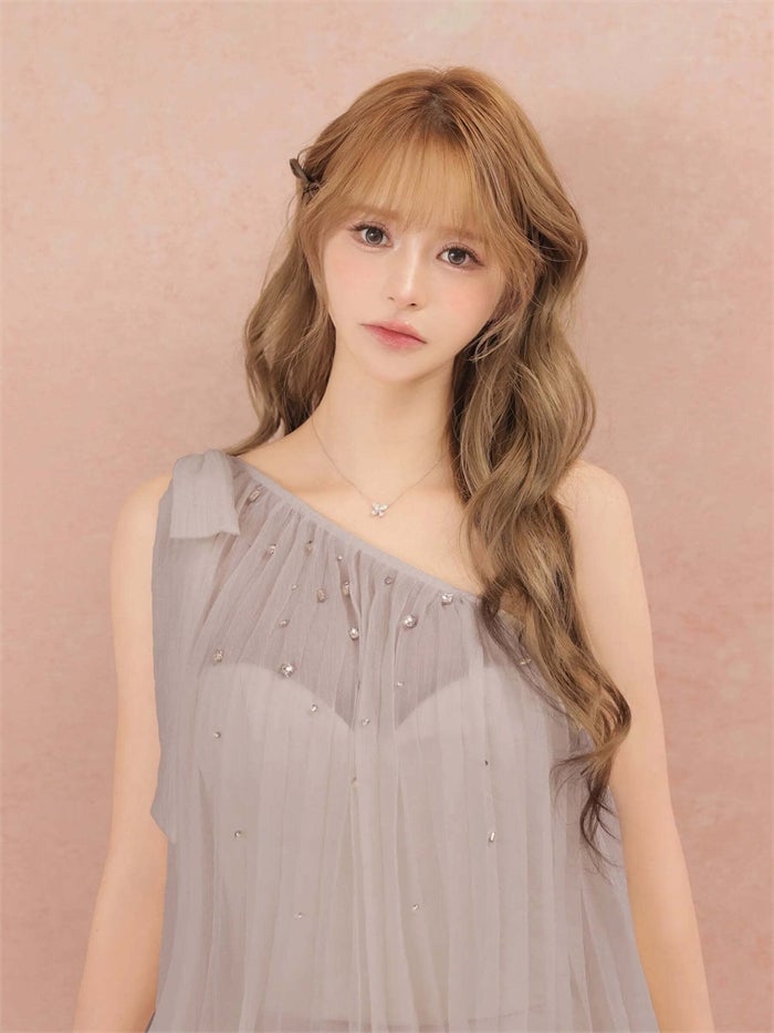 ROBE de FLEURS ローブドフルール ラメシフォンワンショルダーフリルセットアップミニキャバドレス fm4934-c