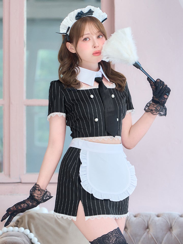 【6点セット】STRIPE Maid ストライプメイド グレー vcsot-220563-3-wh