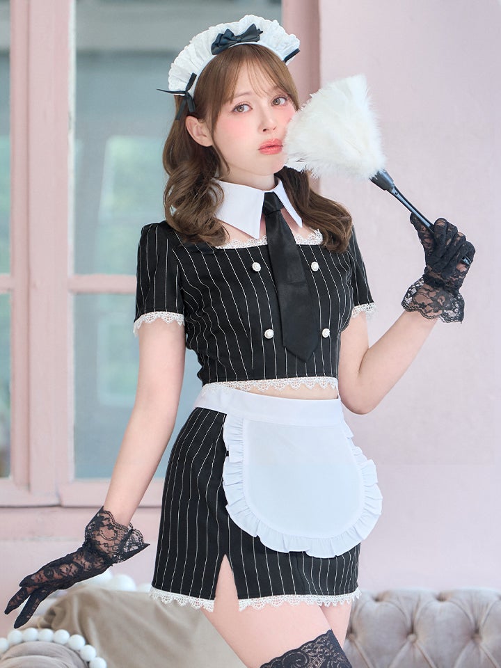 【6点セット】STRIPE Maid ストライプメイド グレー vcsot-220563-3-wh