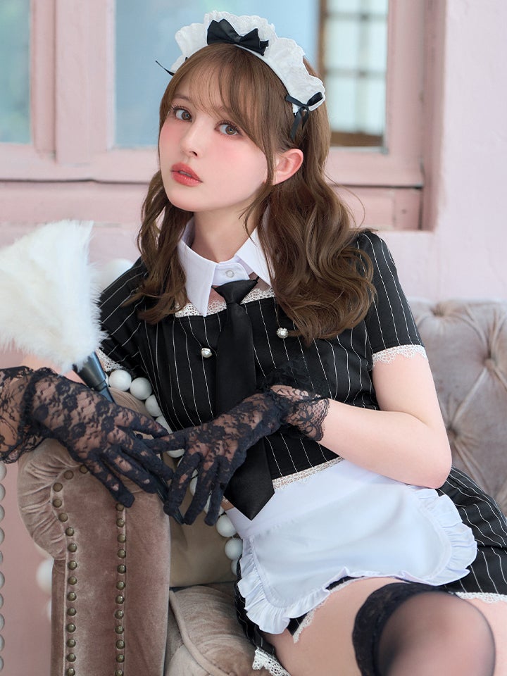 【6点セット】STRIPE Maid ストライプメイド グレー vcsot-220563-3-wh