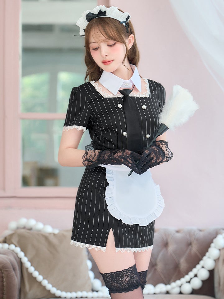 【6点セット】STRIPE Maid ストライプメイド グレー vcsot-220563-3-wh