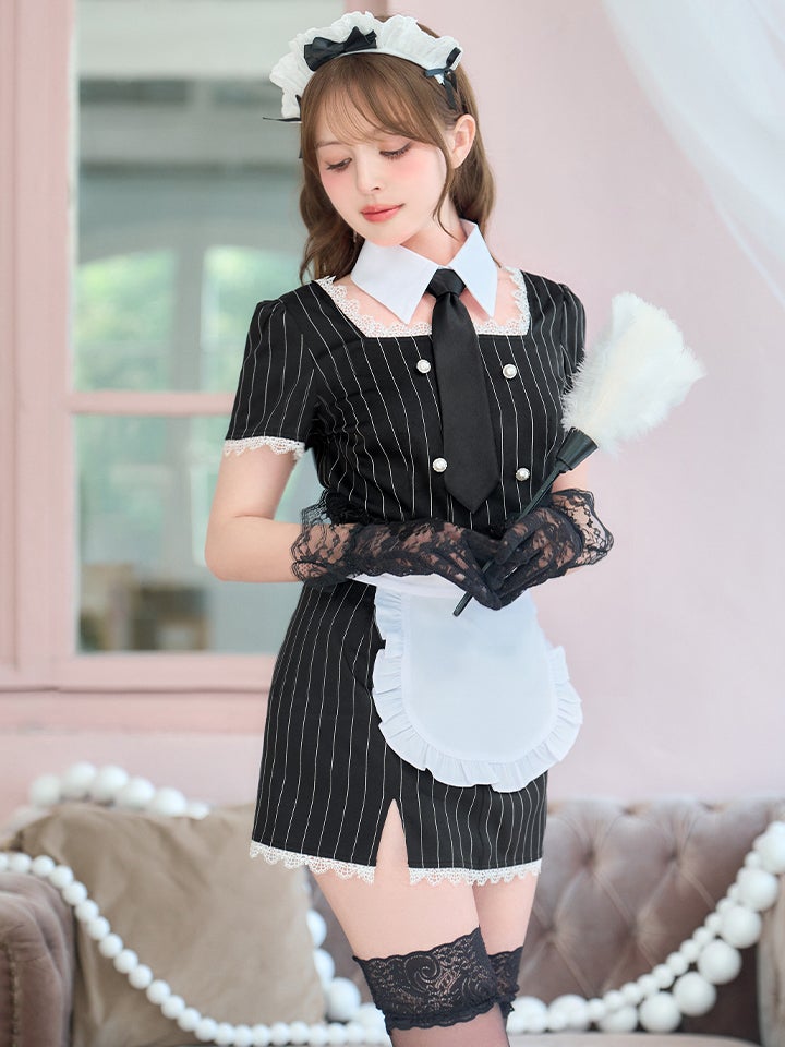 【6点セット】STRIPE Maid ストライプメイド グレー vcsot-220563-3-wh