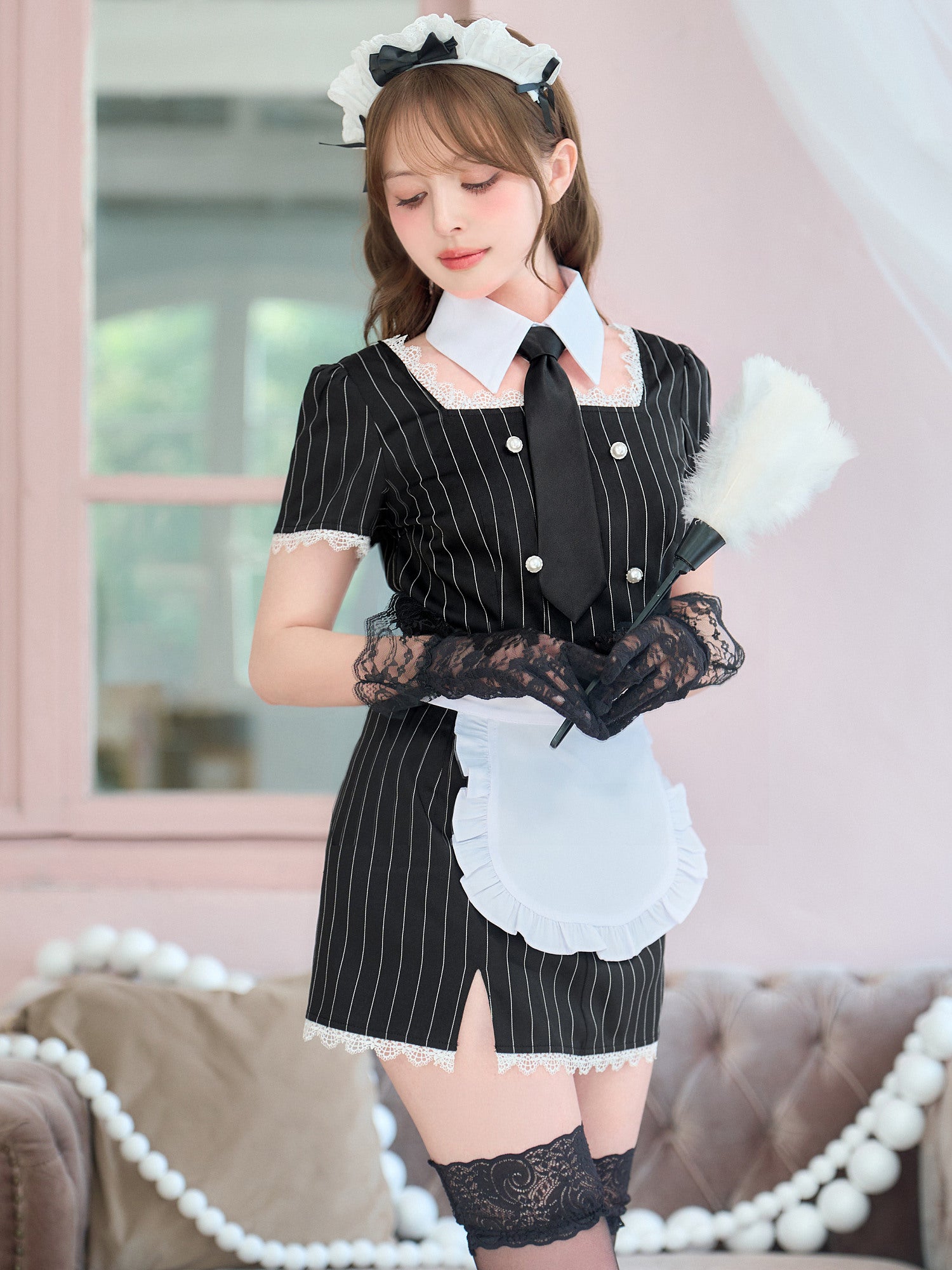 【6点セット】STRIPE Maid ストライプメイド グレー vcsot-220563-3-wh