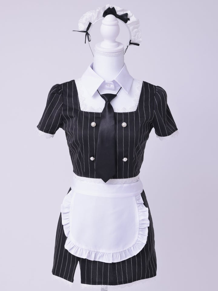 【6点セット】STRIPE Maid ストライプメイド グレー vcsot-220563-3-wh