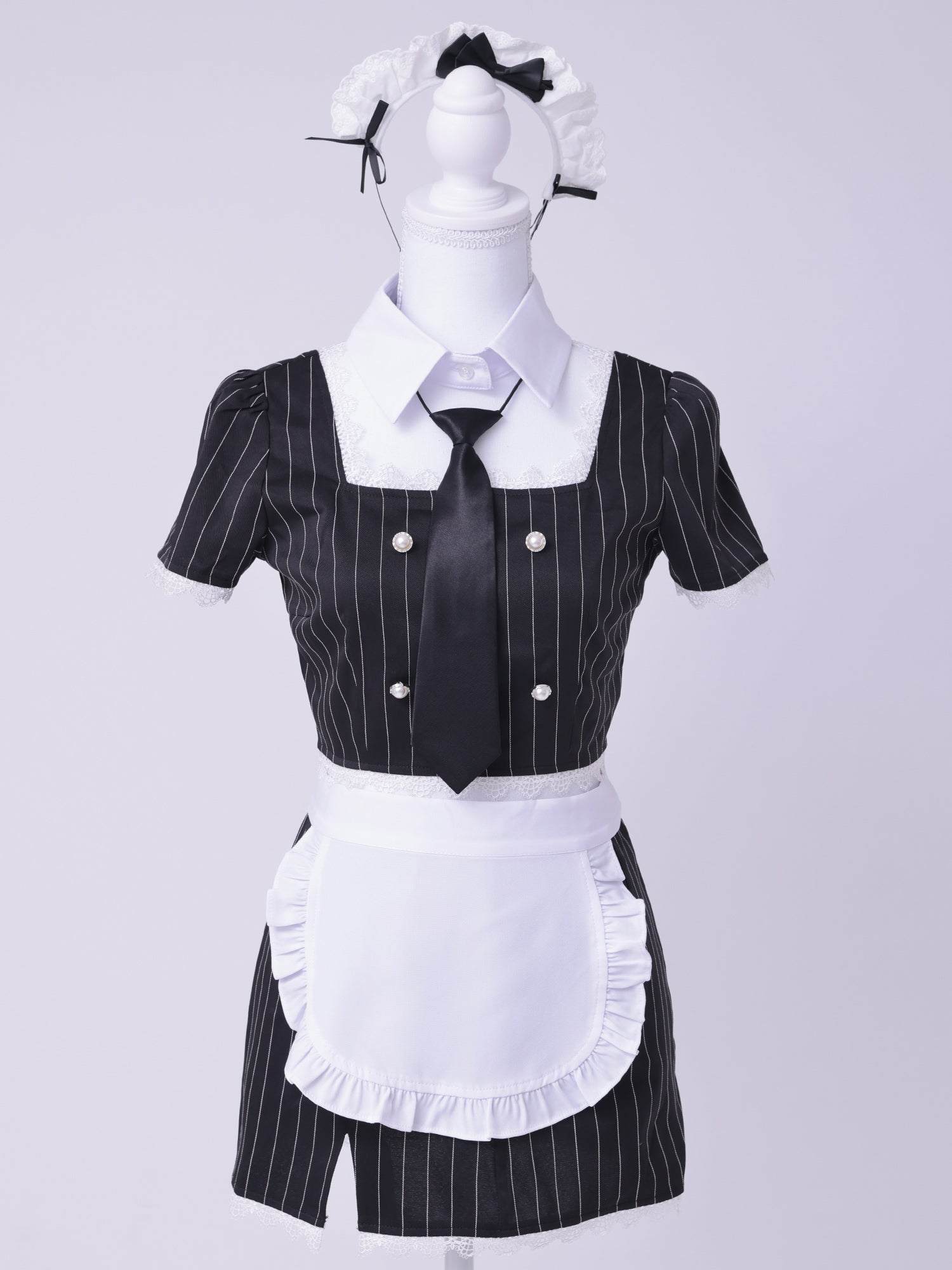 【6点セット】STRIPE Maid ストライプメイド グレー vcsot-220563-3-wh