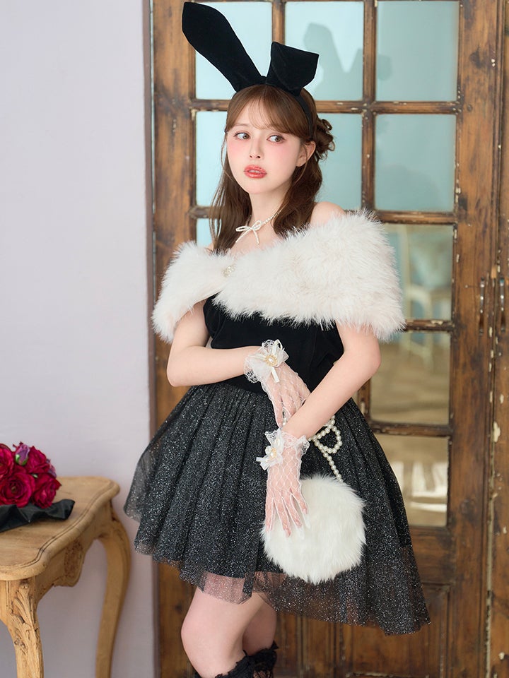 【2点セット】Mademoiselle Noble Bunny マドモアゼルノーブルバニー ファーフレアバニー ブラック×ホワイト vcsbn-26010-2-na