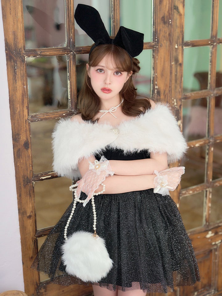 【2点セット】Mademoiselle Noble Bunny マドモアゼルノーブルバニー ファーフレアバニー ブラック×ホワイト vcsbn-26010-2-na