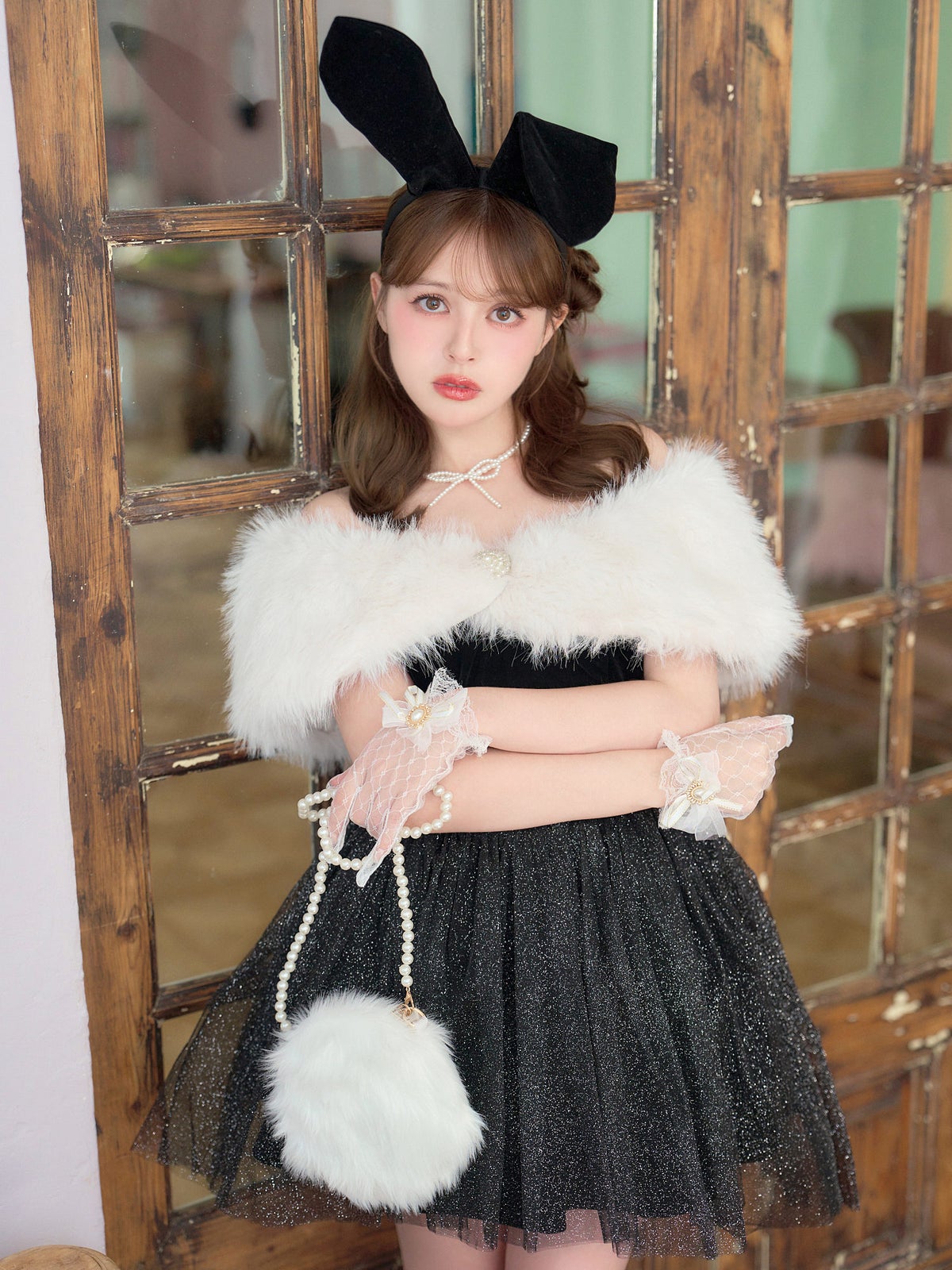 【2点セット】Mademoiselle Noble Bunny マドモアゼルノーブルバニー ファーフレアバニー ブラック×ホワイト vcsbn-26010-2-na