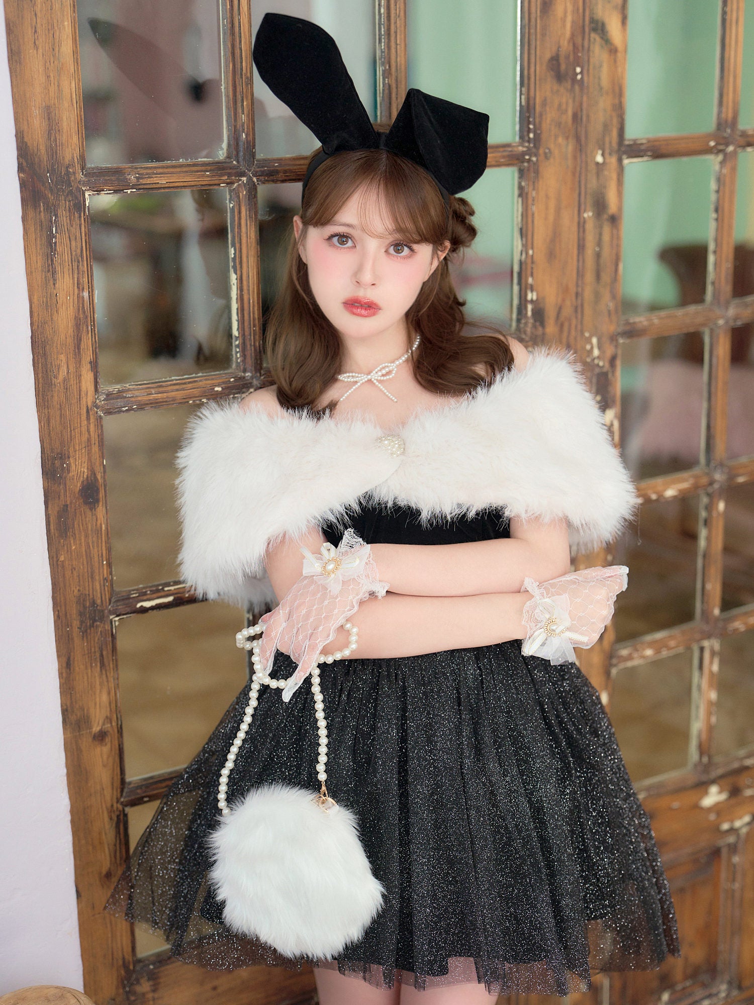 【2点セット】Mademoiselle Noble Bunny マドモアゼルノーブルバニー ファーフレアバニー ブラック×ホワイト vcsbn-26010-2-na