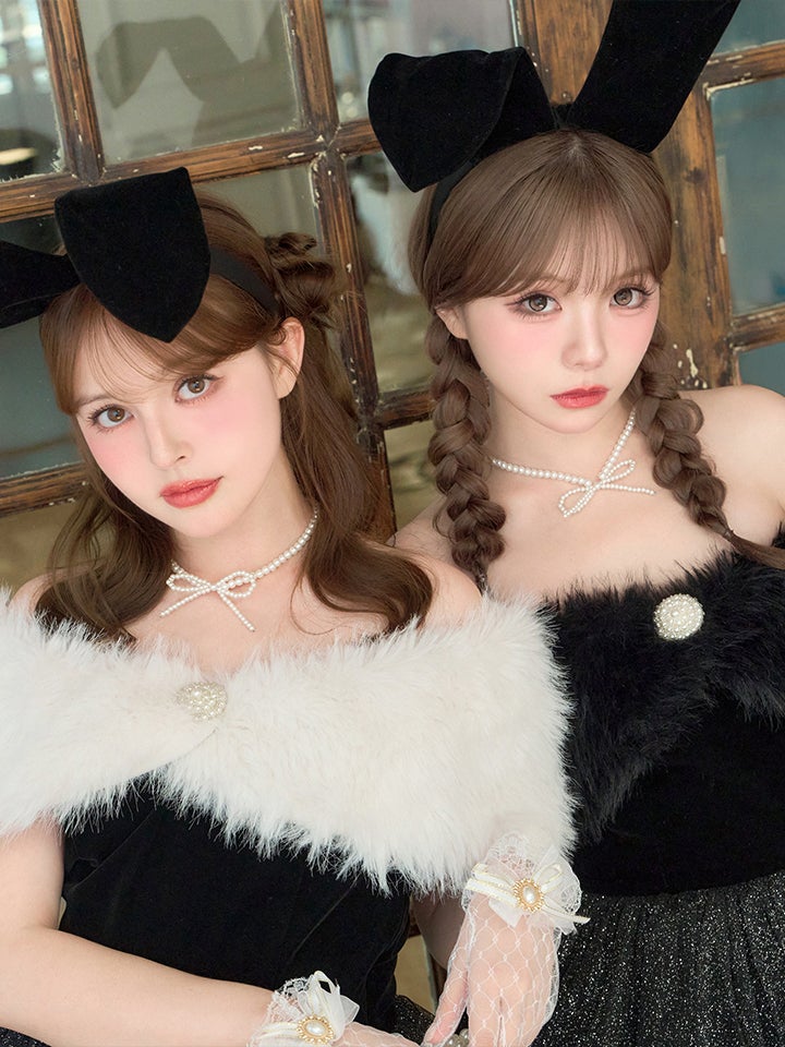 【2点セット】Mademoiselle Noble Bunny マドモアゼルノーブルバニー ファーフレアバニー ブラック×ホワイト vcsbn-26010-2-na