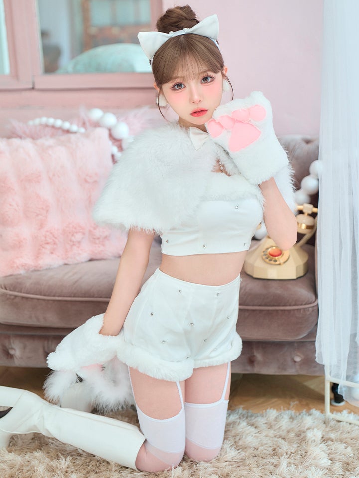 【5点セット】SOLTY CAT ソルティキャット ファーケープキャット ホワイト vcsct-260162-1-ac