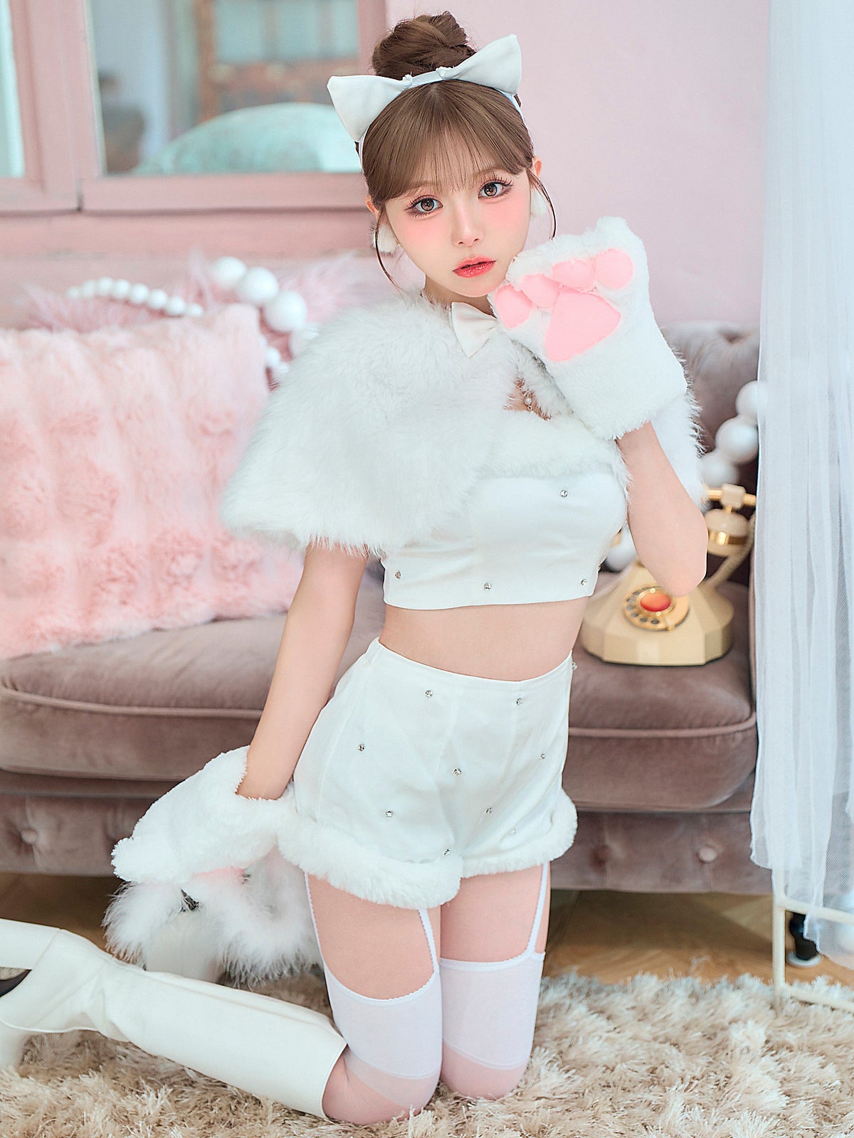 【5点セット】Salty CAT ソルティキャット ファーケープキャット ホワイト vcsct-260162-1