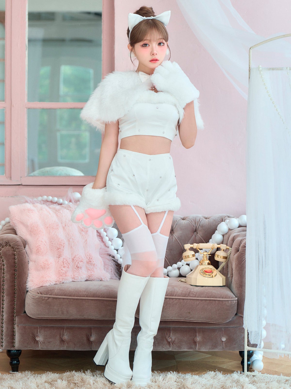 【5点セット】Salty CAT ソルティキャット ファーケープキャット ホワイト vcsct-260162-1