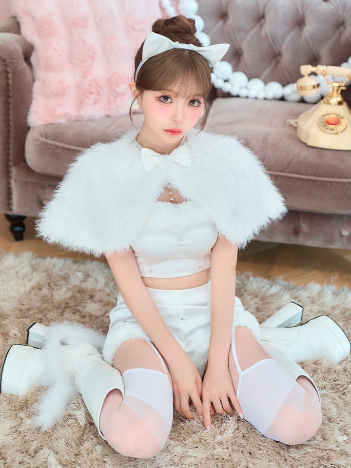 【5点セット】SOLTY CAT ソルティキャット ファーケープキャット ホワイト vcsct-260162-1