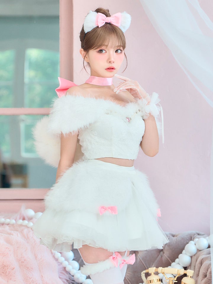 【7点セット】Lady Marie Lady Marie レディマリー ファーリボンキャット ホワイト vcsct-260155-1-na