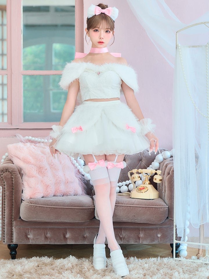 【7点セット】Lady Marie Lady Marie レディマリー ファーリボンキャット ホワイト vcsct-260155-1-na