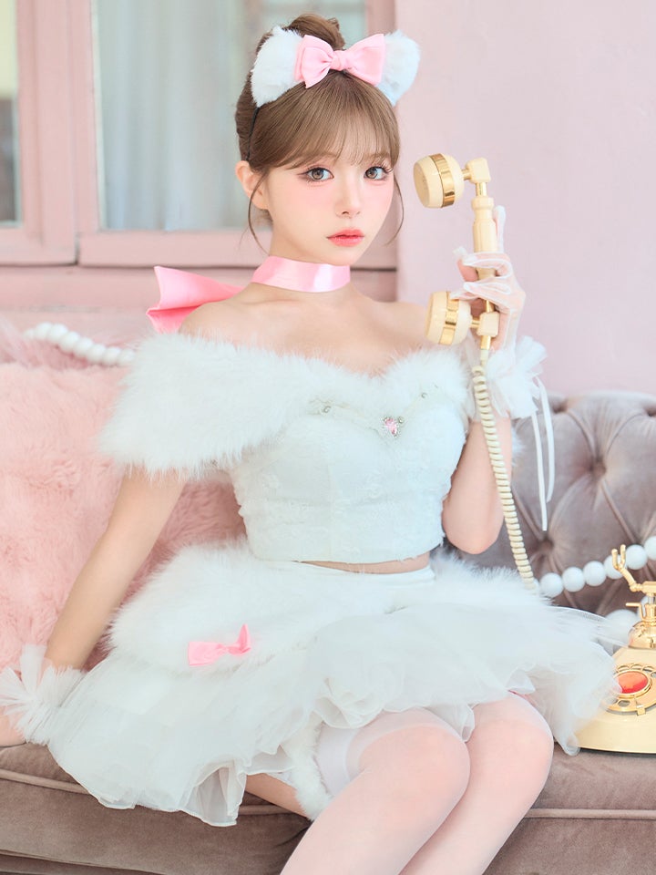 【7点セット】Lady Marie Lady Marie レディマリー ファーリボンキャット ホワイト vcsct-260155-1-na