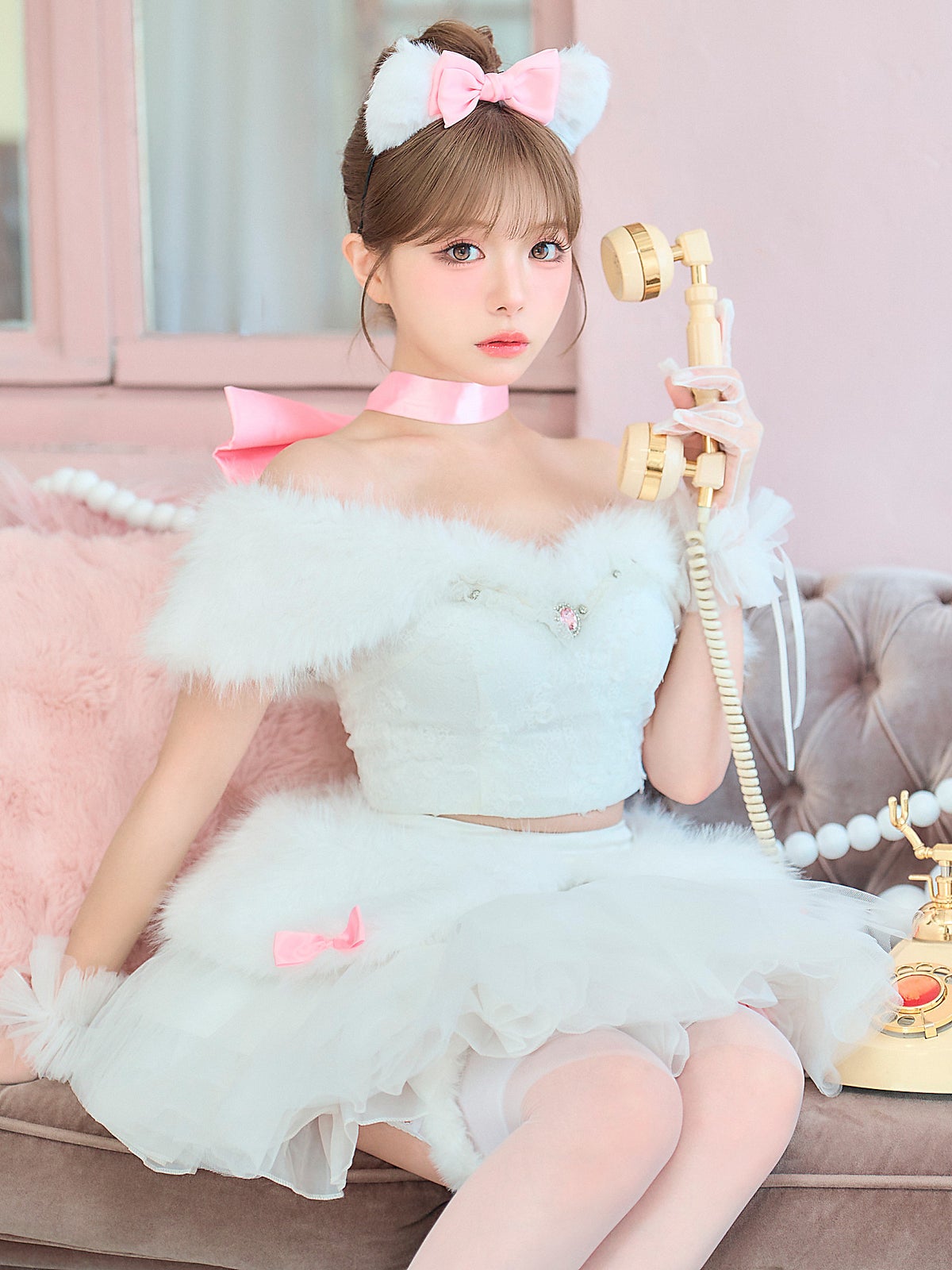 【7点セット】Lady Marie Lady Marie レディマリー ファーリボンキャット ホワイト vcsct-260155-1-na