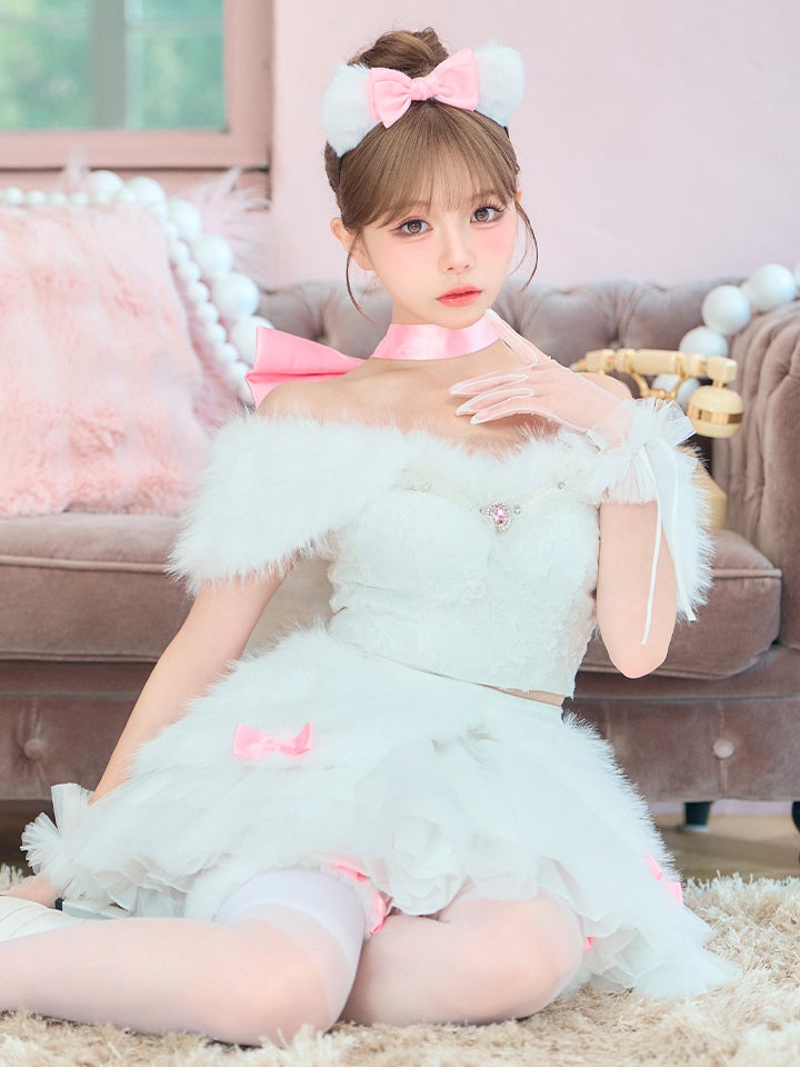 【7点セット】Lady Marie Lady Marie レディマリー ファーリボンキャット ホワイト vcsct-260155-1-na