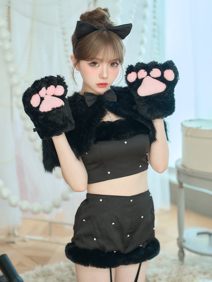 【5点セット】SOLTY CAT ソルティキャット ファーケープキャット ブラック vcsct-260162-1