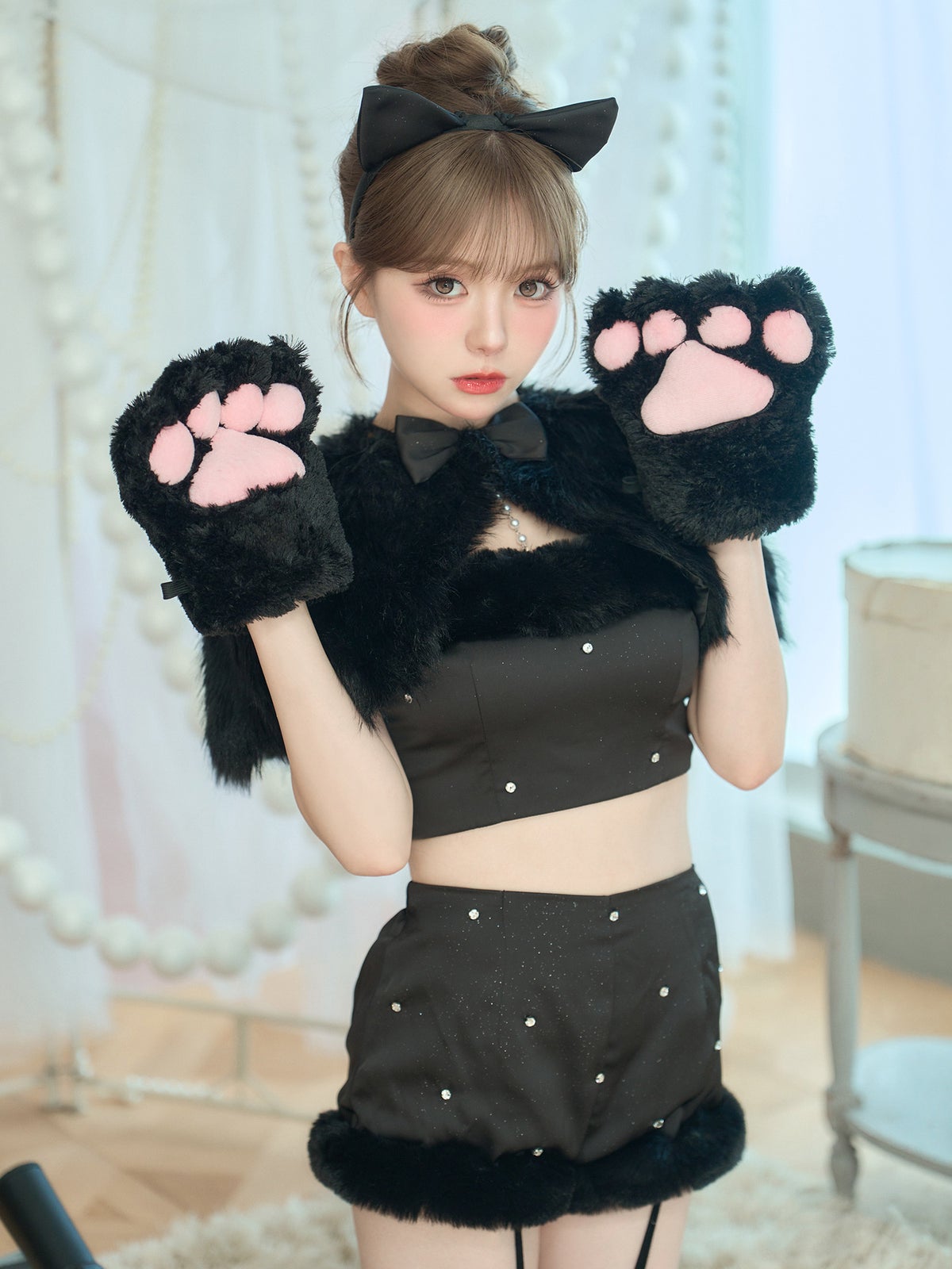 【5点セット】Salty CAT ソルティキャット ファーケープキャット ブラック vcsct-260162-1