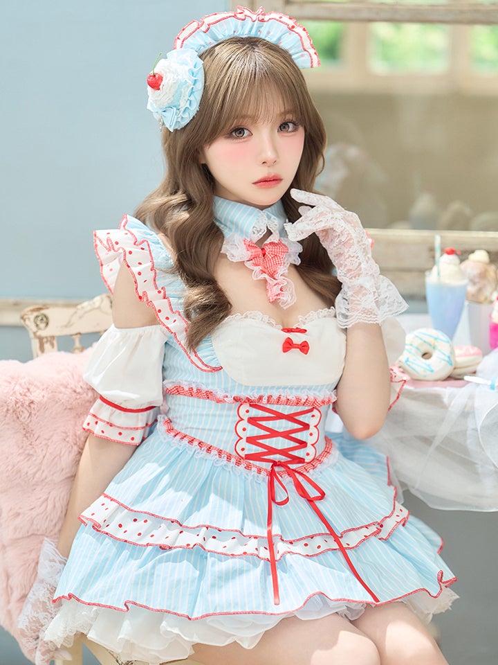 【4点セット】SUMMER WHIP STRIPE ちゃん サマーホイップ ストライプ ブルー ピンク vcsmd-260151-my-ac