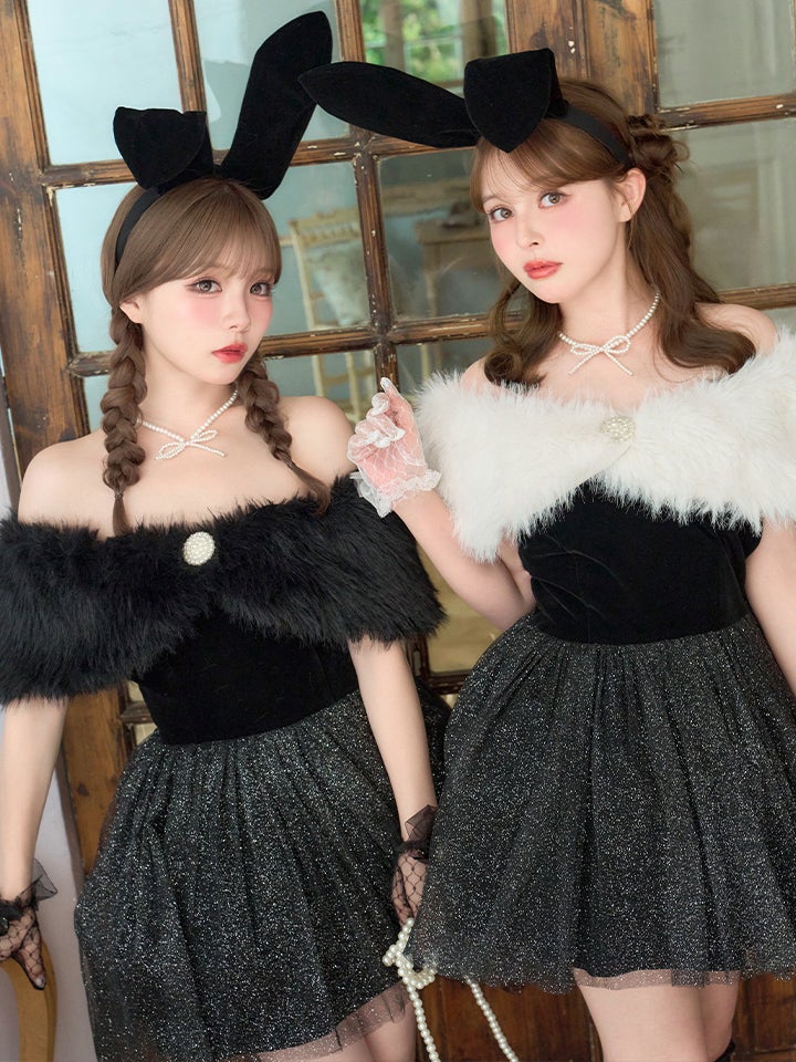 【2点セット】Mademoiselle Noble Bunny マドモアゼルノーブルバニー ファーフレアバニー ブラック×ブラック vcsbn-26010-1-my-wh