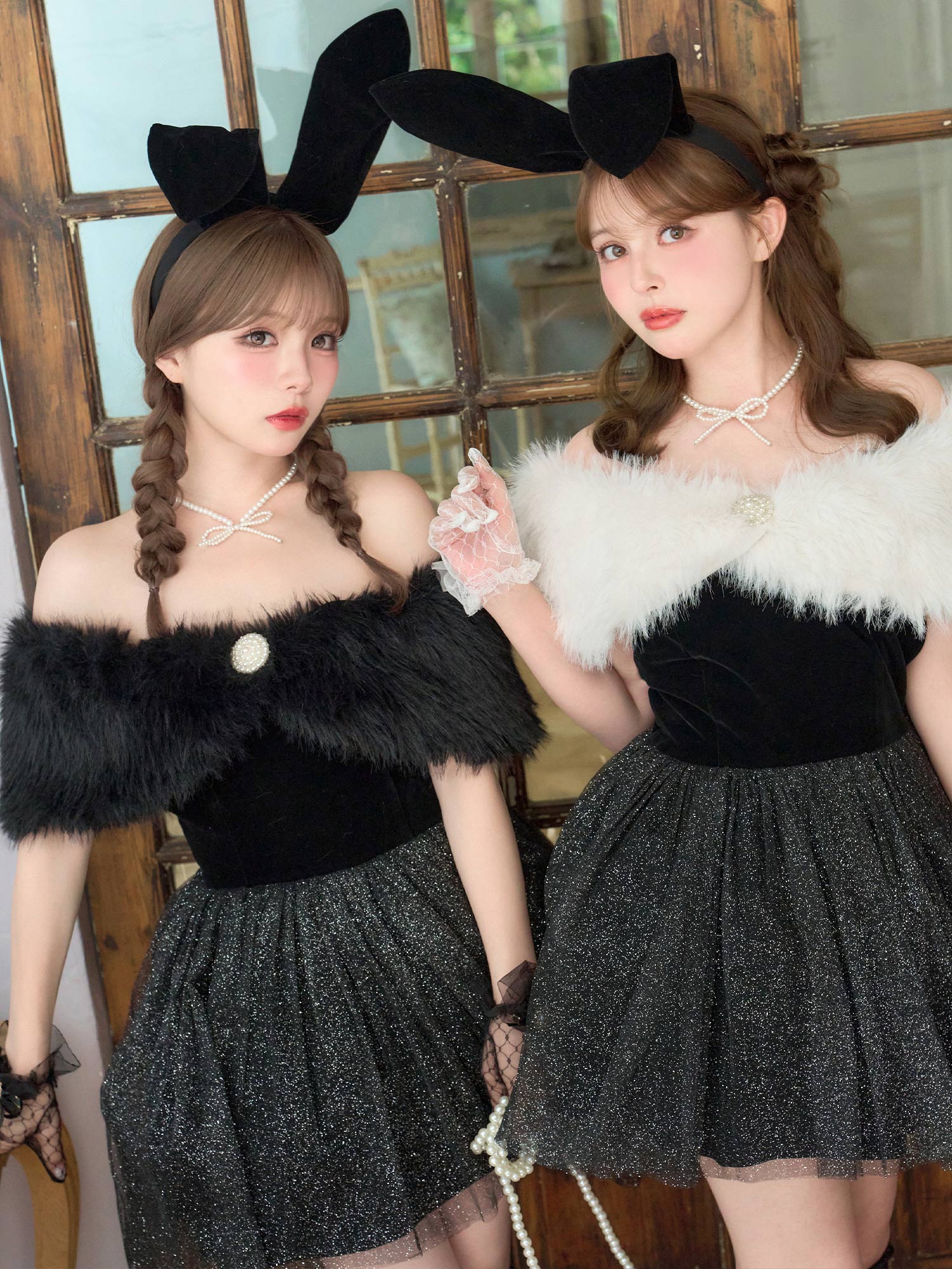 【2点セット】Mademoiselle Noble Bunny マドモアゼルノーブルバニー ファーフレアバニー ブラック×ブラック vcsbn-26010-1-my-wh