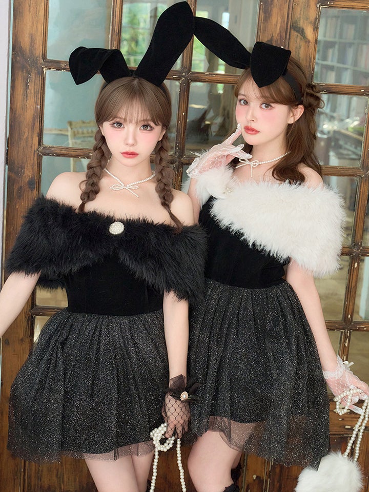 【2点セット】Mademoiselle Noble Bunny マドモアゼルノーブルバニー ファーフレアバニー ブラック×ブラック vcsbn-26010-1-my-wh