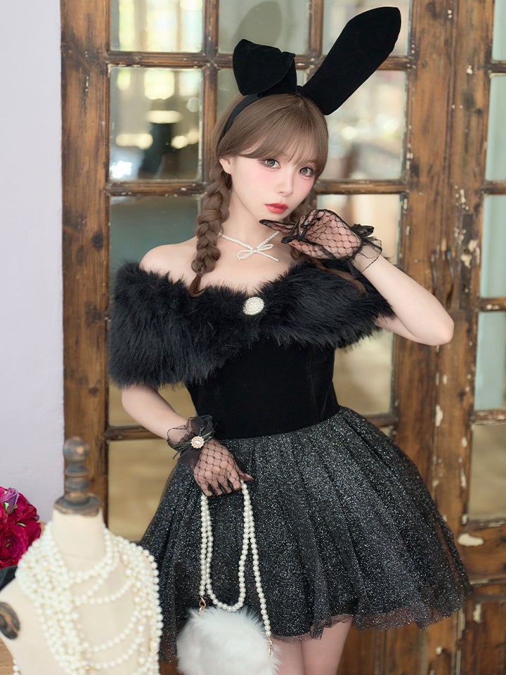【2点セット】Mademoiselle Noble Bunny マドモアゼルノーブルバニー ファーフレアバニー ブラック×ブラック vcsbn-26010-1-my-wh