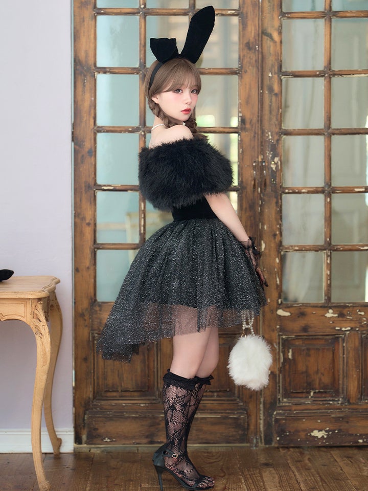 【2点セット】Mademoiselle Noble Bunny マドモアゼルノーブルバニー ファーフレアバニー ブラック×ブラック vcsbn-26010-1-my-wh