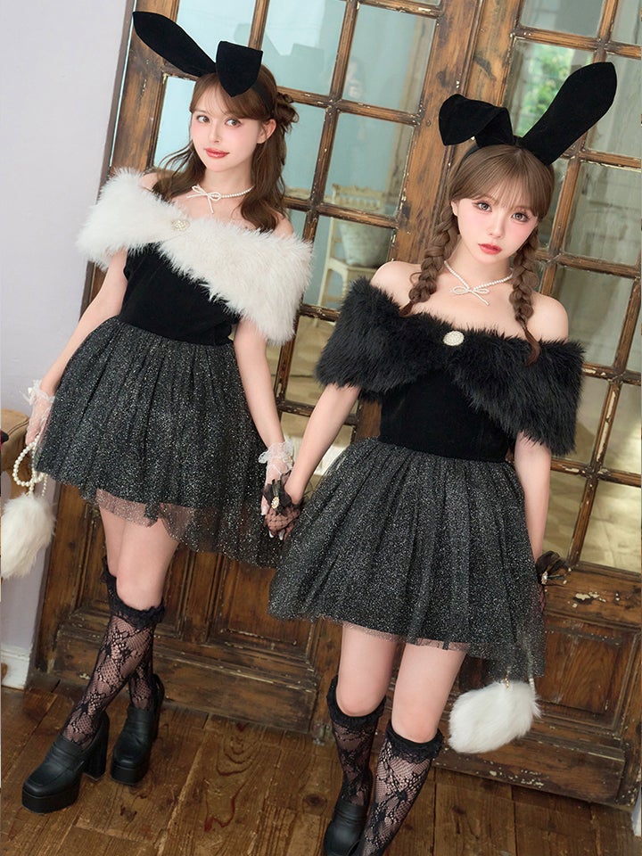 【2点セット】Mademoiselle Noble Bunny マドモアゼルノーブルバニー ファーフレアバニー ブラック×ブラック vcsbn-26010-1-my-wh