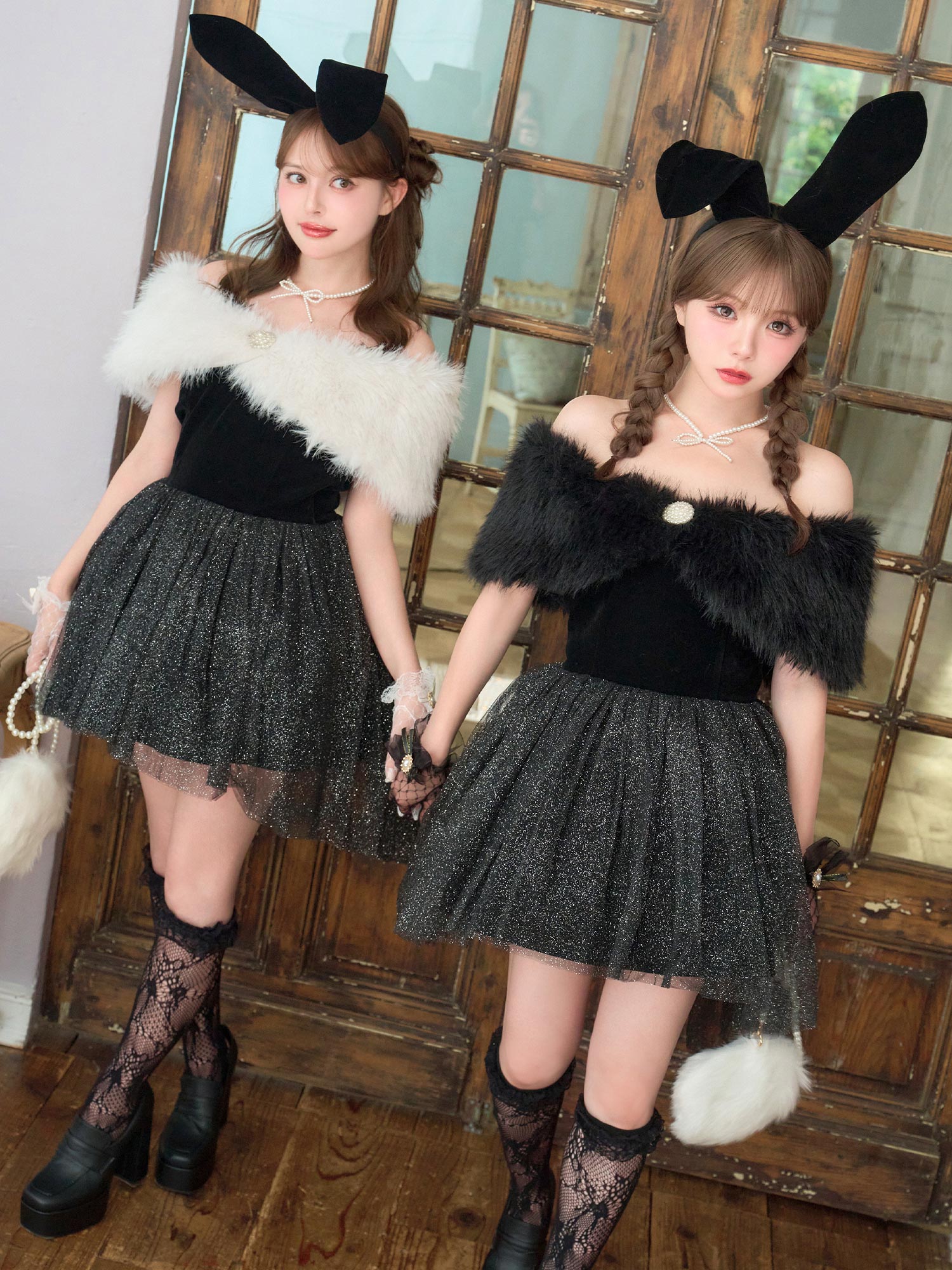 【2点セット】Mademoiselle Noble Bunny マドモアゼルノーブルバニー ファーフレアバニー ブラック×ブラック vcsbn-26010-1-my-wh