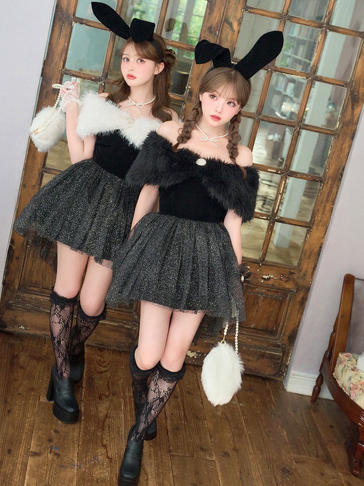 【2点セット】Mademoiselle Noble Bunny マドモアゼルノーブルバニー ファーフレアバニー ブラック×ブラック vcsbn-26010-1-my-wh