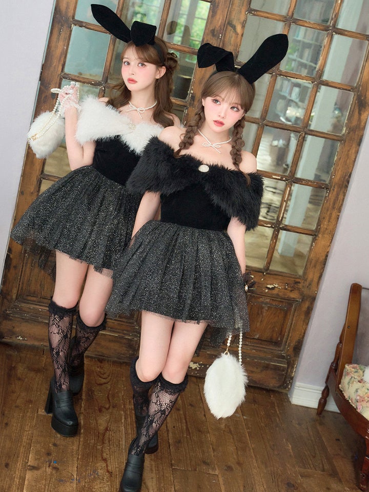 【2点セット】Mademoiselle Noble Bunny マドモアゼルノーブルバニー ファーフレアバニー ブラック×ブラック vcsbn-26010-1-my-wh