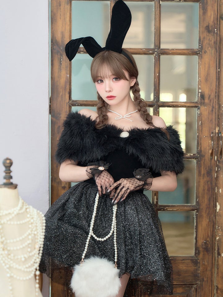 【2点セット】Mademoiselle Noble Bunny マドモアゼルノーブルバニー ファーフレアバニー ブラック×ブラック vcsbn-26010-1-my-wh