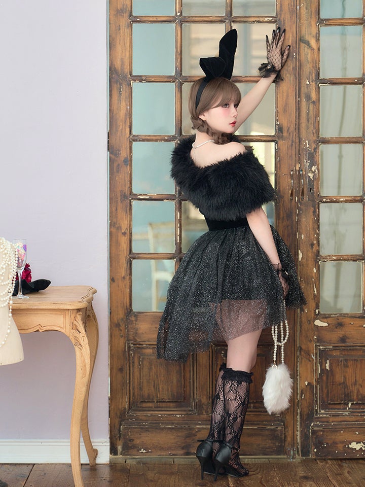 【2点セット】Mademoiselle Noble Bunny マドモアゼルノーブルバニー ファーフレアバニー ブラック×ブラック vcsbn-26010-1-my-wh