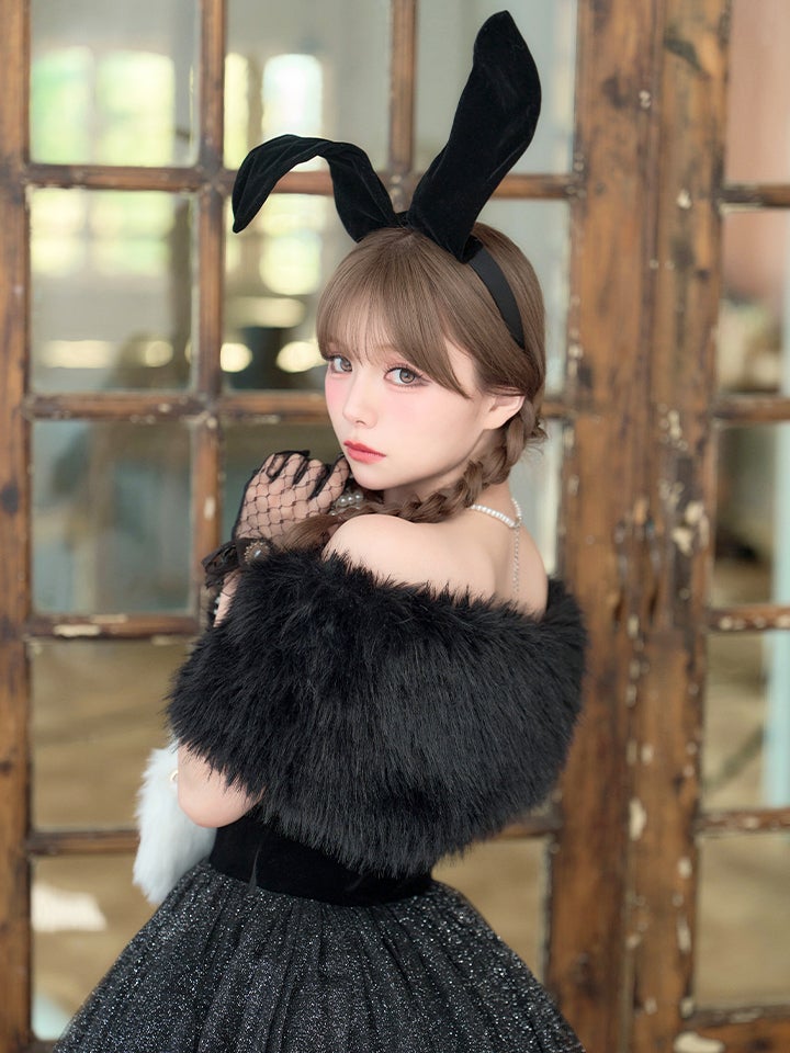 【2点セット】Mademoiselle Noble Bunny マドモアゼルノーブルバニー ファーフレアバニー ブラック×ブラック vcsbn-26010-1-my-wh