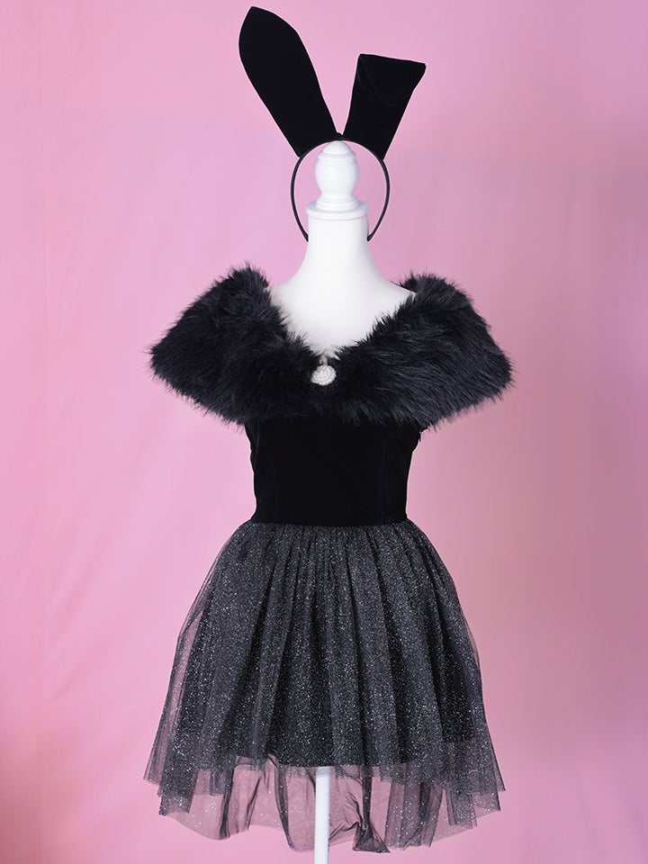 【2点セット】Mademoiselle Noble Bunny マドモアゼルノーブルバニー ファーフレアバニー ブラック×ブラック vcsbn-26010-1-my-wh