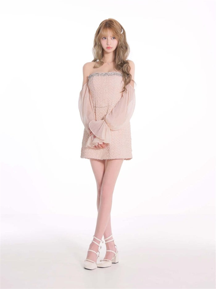 ROBE de FLEURS ローブドフルール ビジューラインフリルスリーブミニキャバドレス fm5011-c