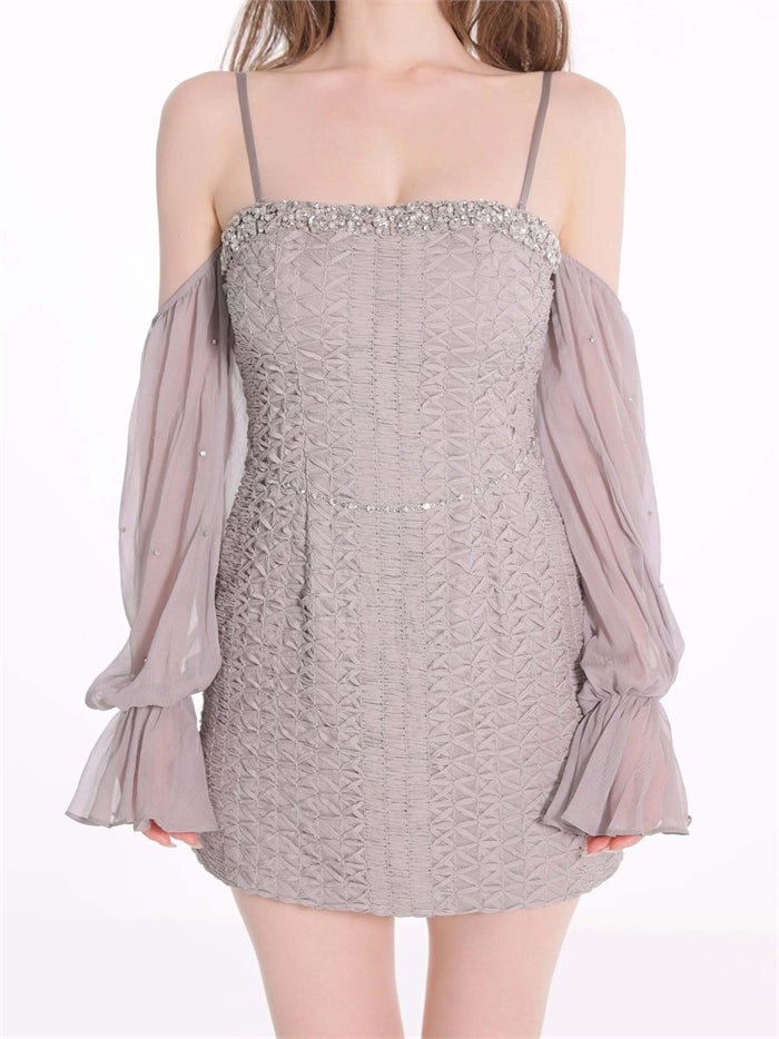 ROBE de FLEURS ローブドフルール ビジューラインフリルスリーブミニキャバドレス fm5011-c