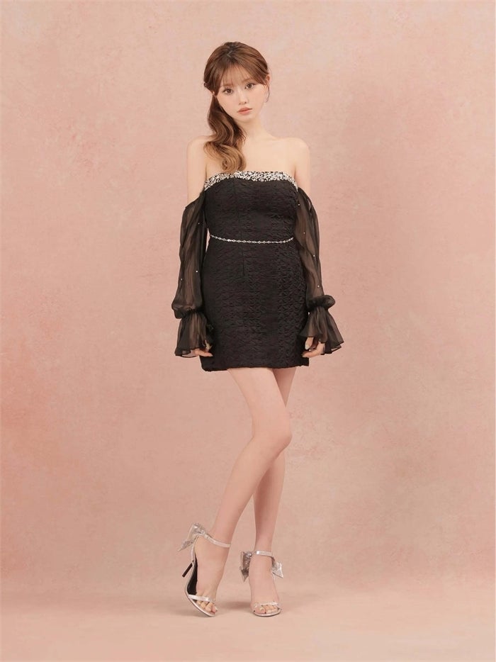 ROBE de FLEURS ローブドフルール ビジューラインフリルスリーブミニキャバドレス fm5011