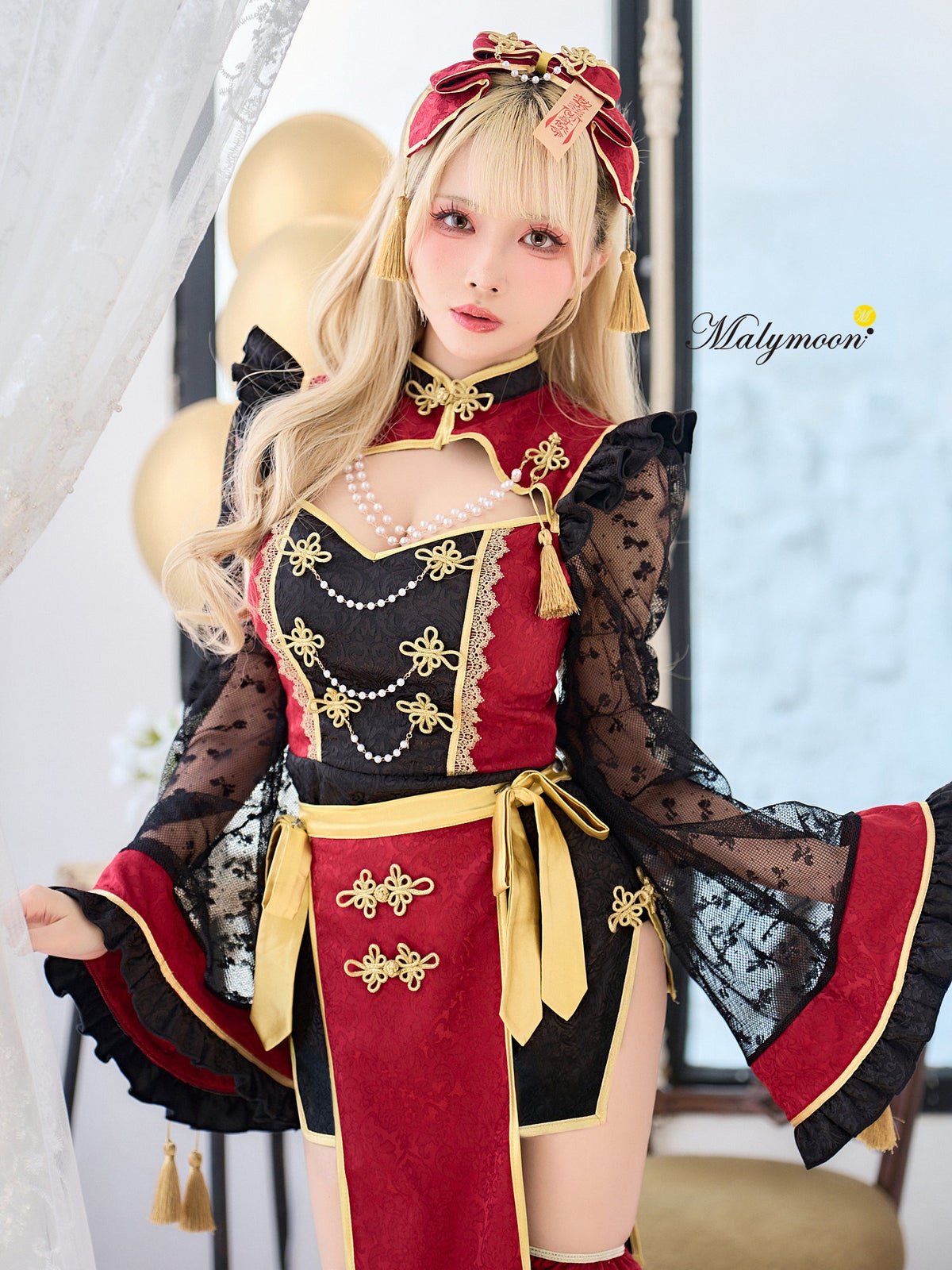 【8点セット】Malymoon マリームーン ブラックレーススリットチャイナ mlcs26084