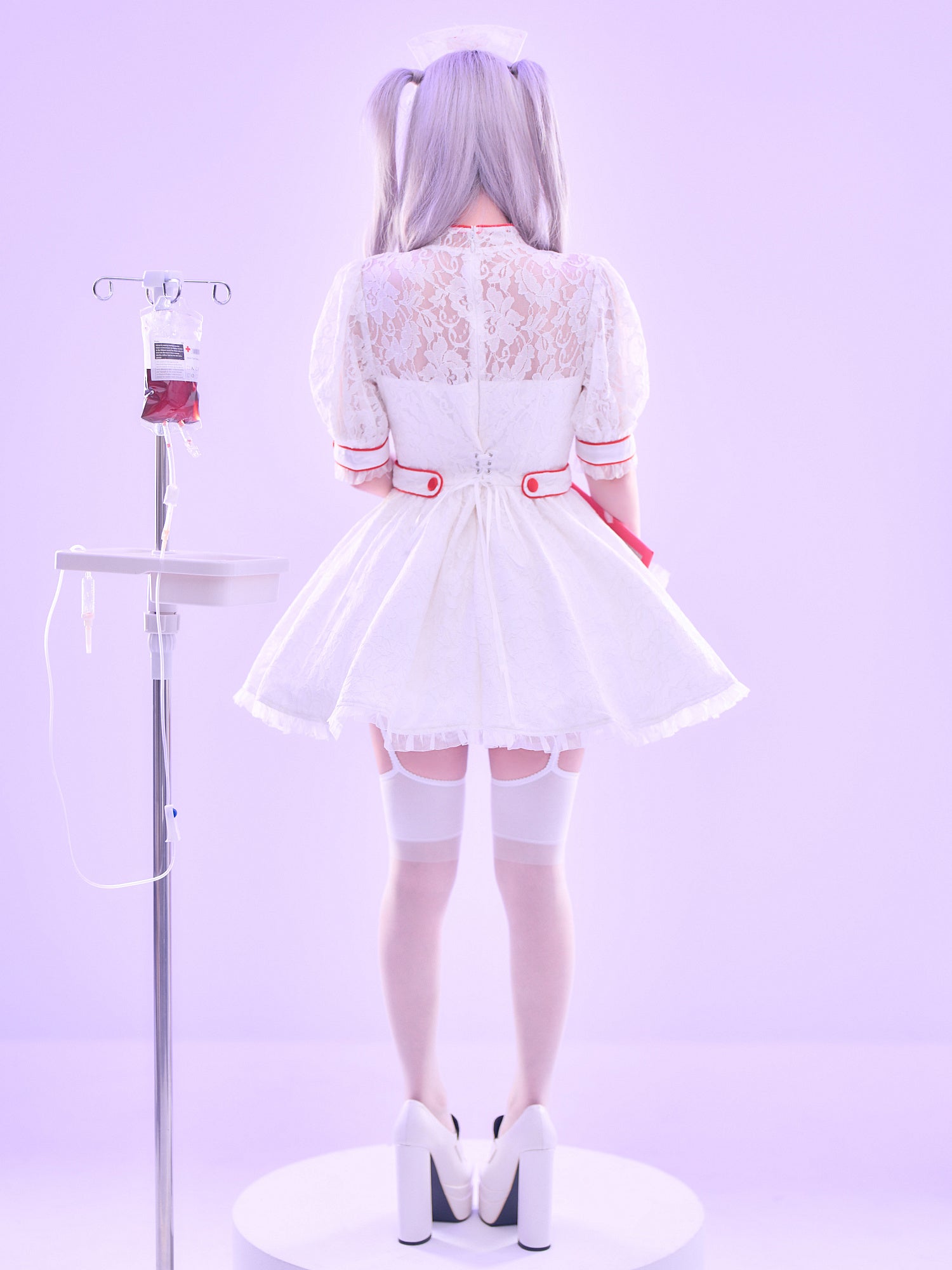 【2点セット】VME HOSPITAL ヴィエムイーホスピタル レースフレアナース ホワイト ブラック vcsnr-260138-no-ac
