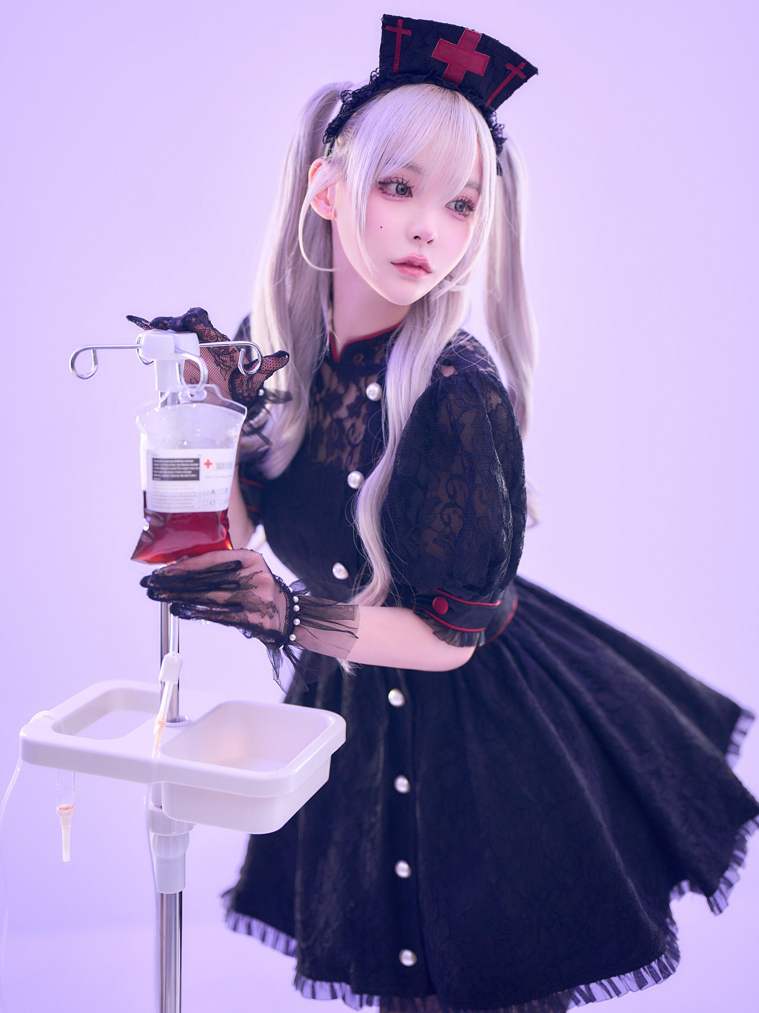【2点セット】VME HOSPITAL ヴィエムイーホスピタル レースフレアナース ホワイト ブラック vcsnr-260138-no-ac