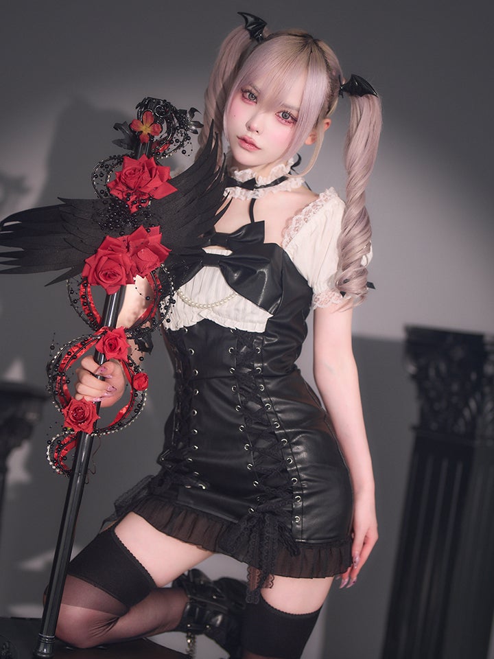 【2点セット】Devil Holic デビルホリック レザーレースアップデビル ブラック vcsot-26011-wh