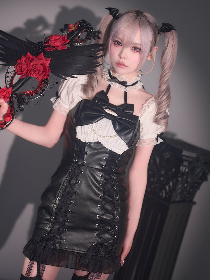 【2点セット】Devil Holic デビルホリック レザーレースアップデビル ブラック vcsot-26011-wh